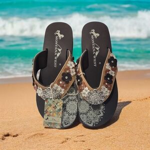 Montana West Women's Floral Sandals - Black and Brown
